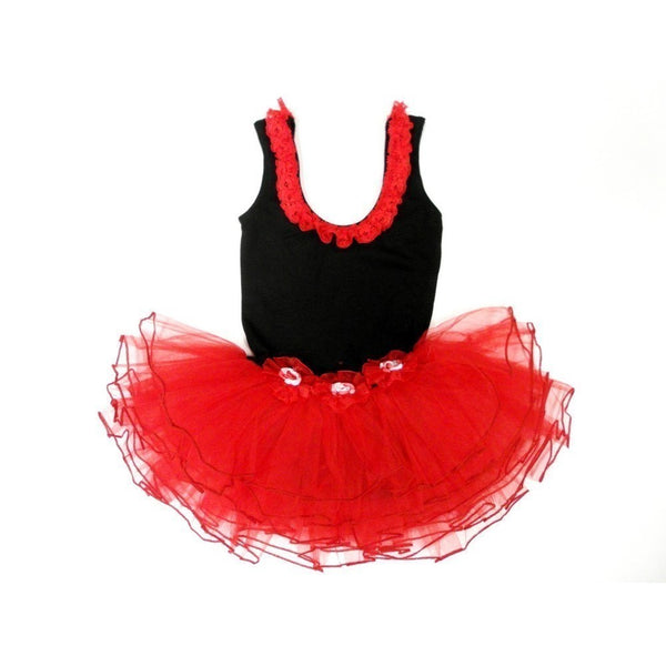 Black Red 3 Flower Tutu Ballet Dress Girls S - SophiasStyle.com